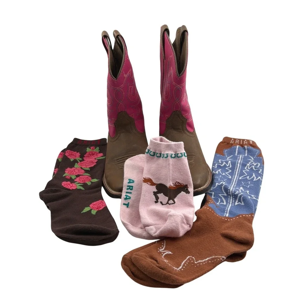 Ariat Youth Jr Champ Cowgirl Boots Size 3 Pink Faux Leather Square Toe 10029604
